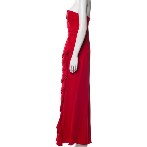 Badgley Mischka Elegant Red Strapless Evening Dress - Picture 3 of 4